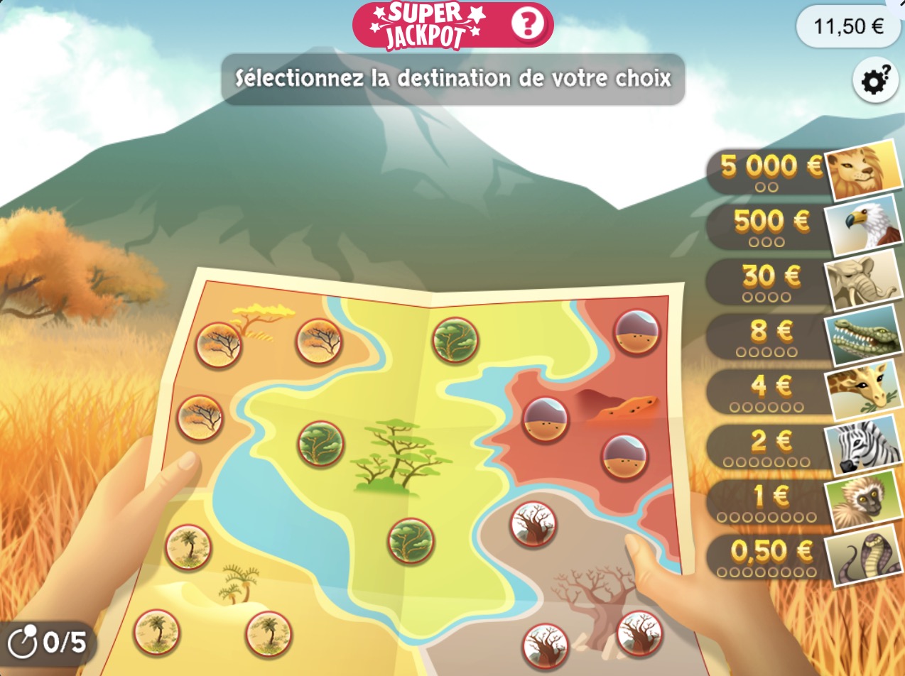 Jeux-Grattage.fr - Jeu à gratter 1,2,3Safari : carte au trésor (animaux)