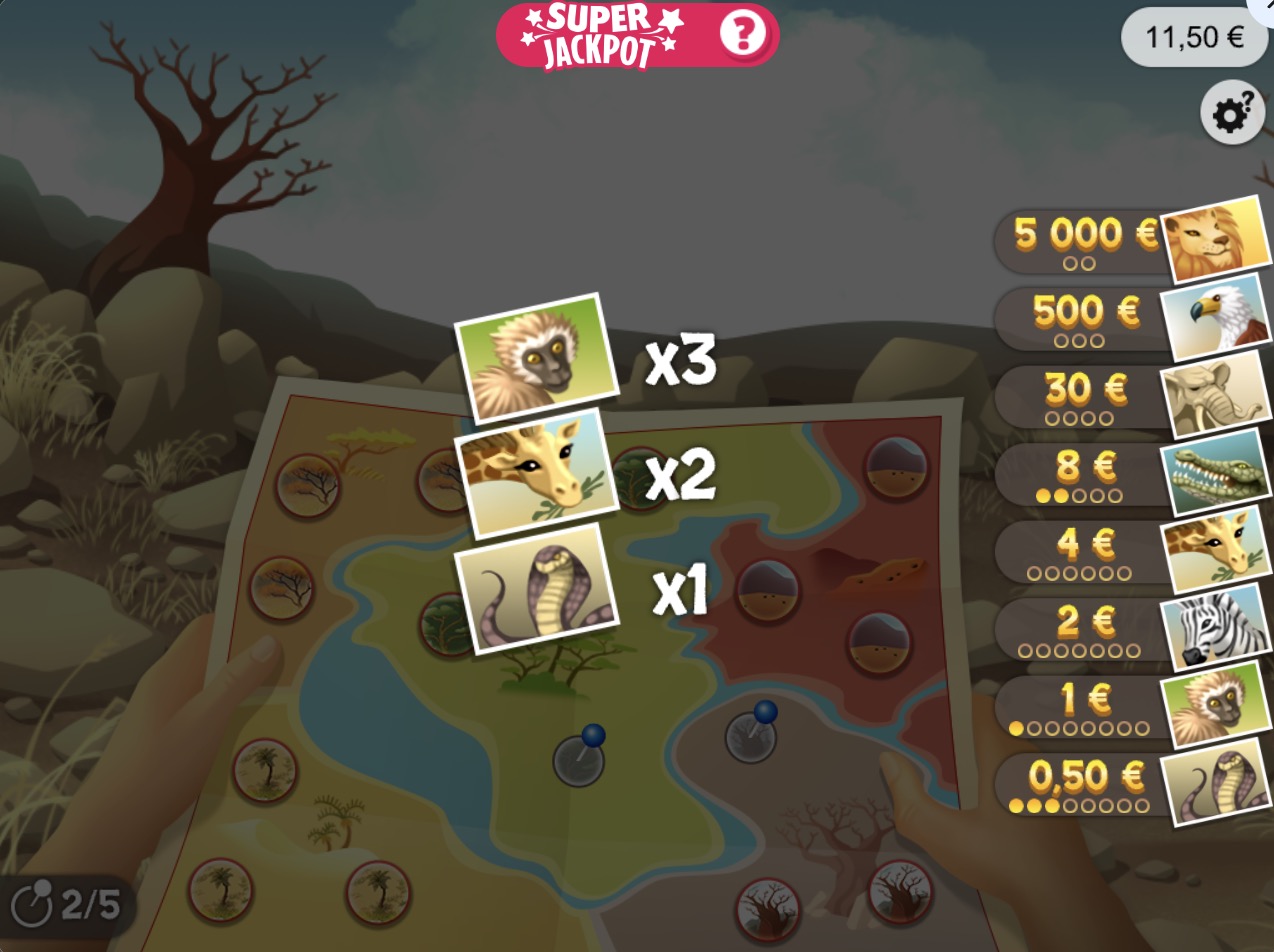 Jeux-Grattage.fr - Jeu à gratter 1,2,3Safari : découverte des animaux