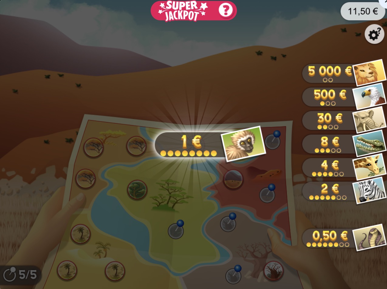 Jeux-Grattage.fr - Jeu à gratter 1,2,3Safari : gains de 1€