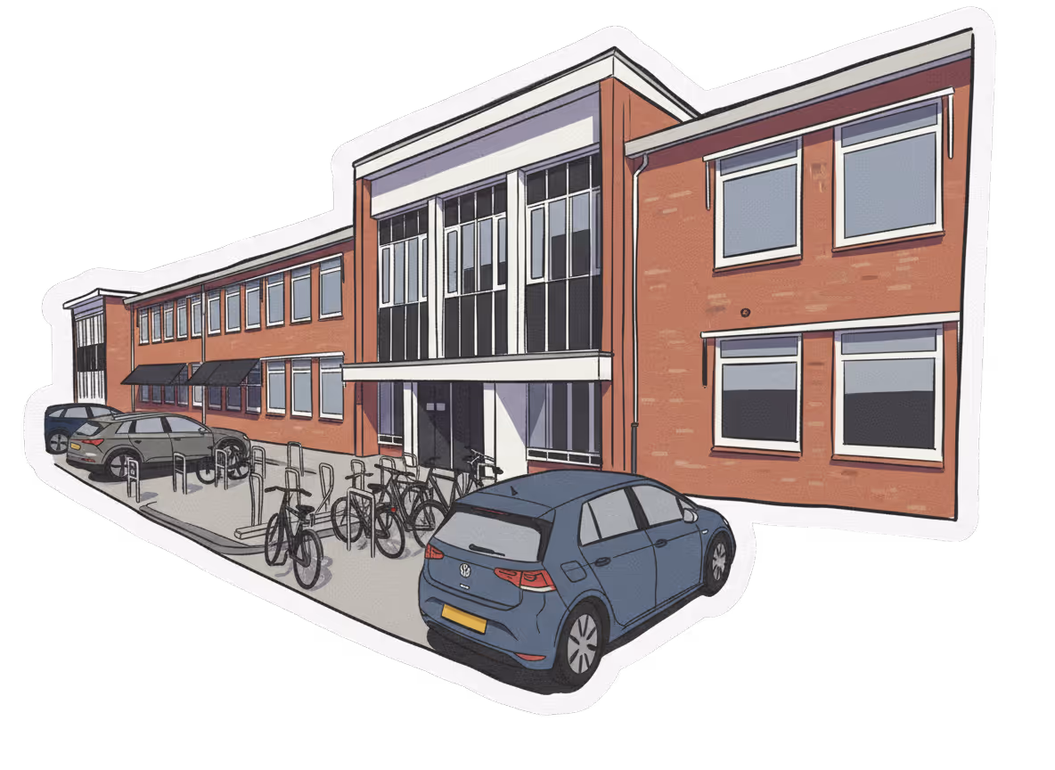 Kantoor Amsterdam Zuid nagemaakt in stickerstijl