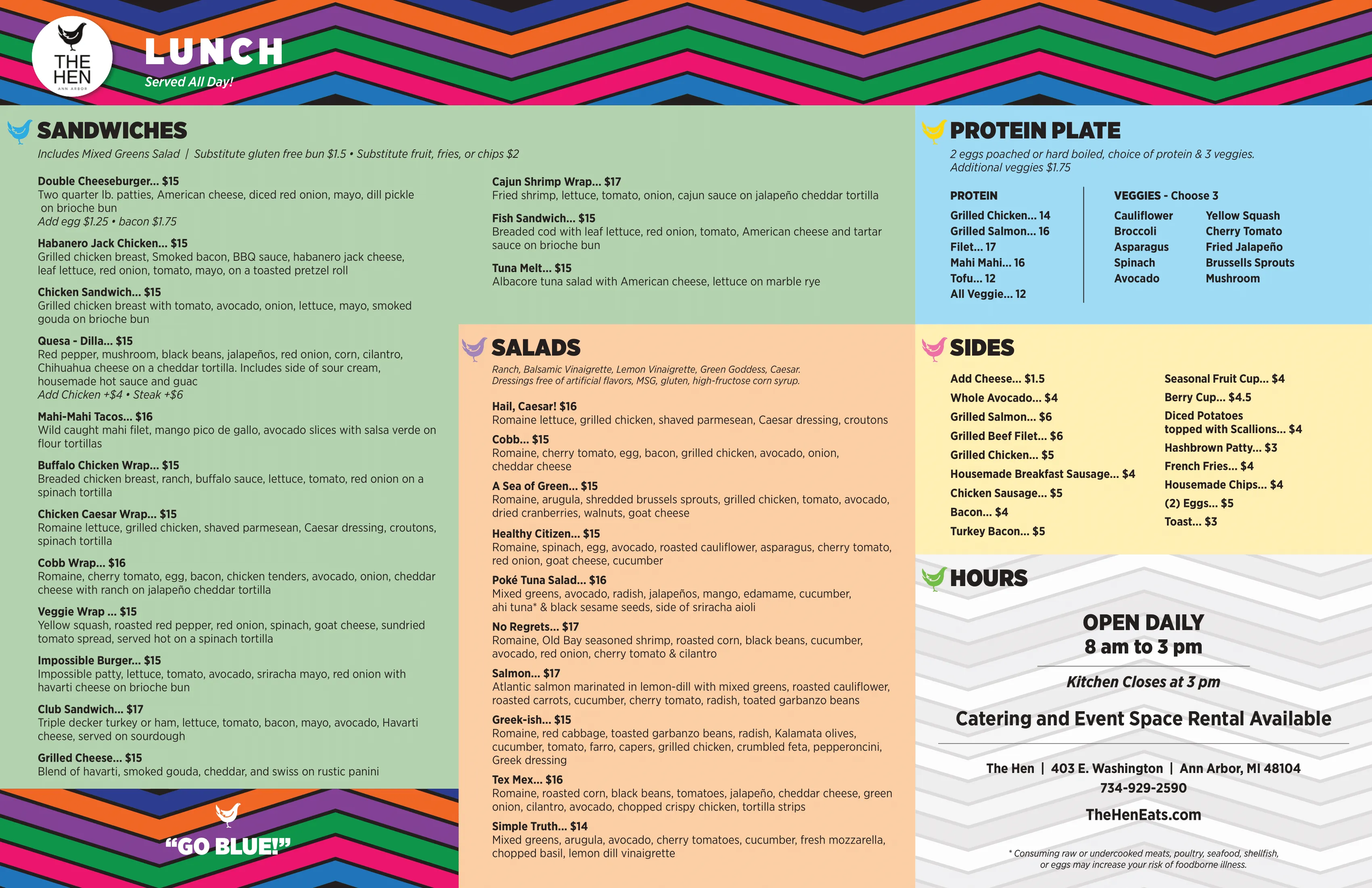 The Hen Ann Arbor Lunch Menu