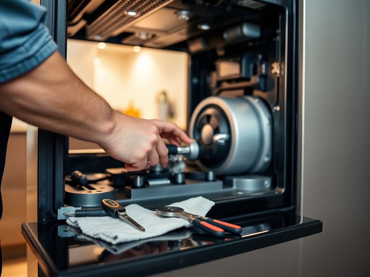 Technician repairing a kitchen appliance.