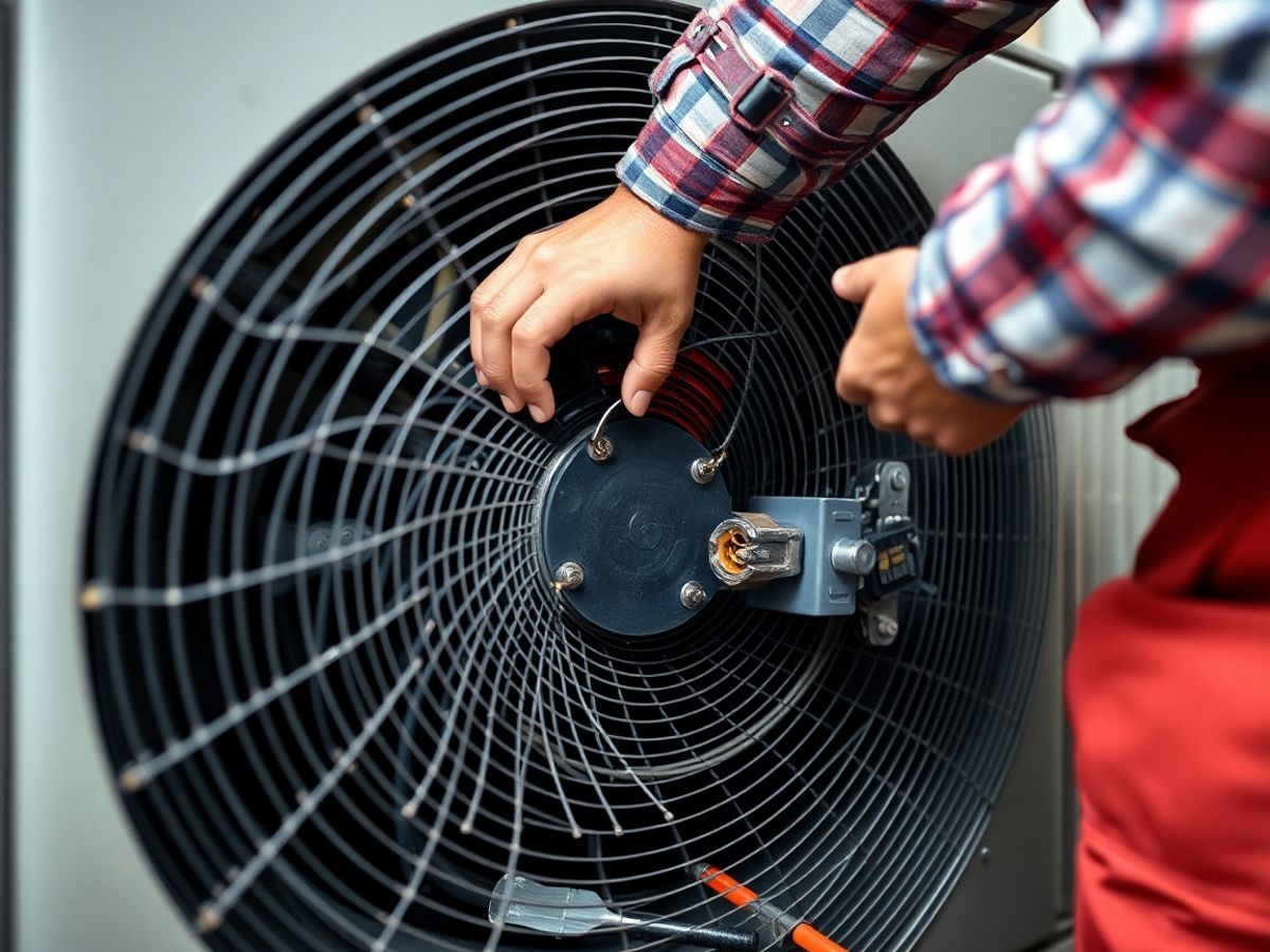 Technician repairing large commercial HVAC unit.