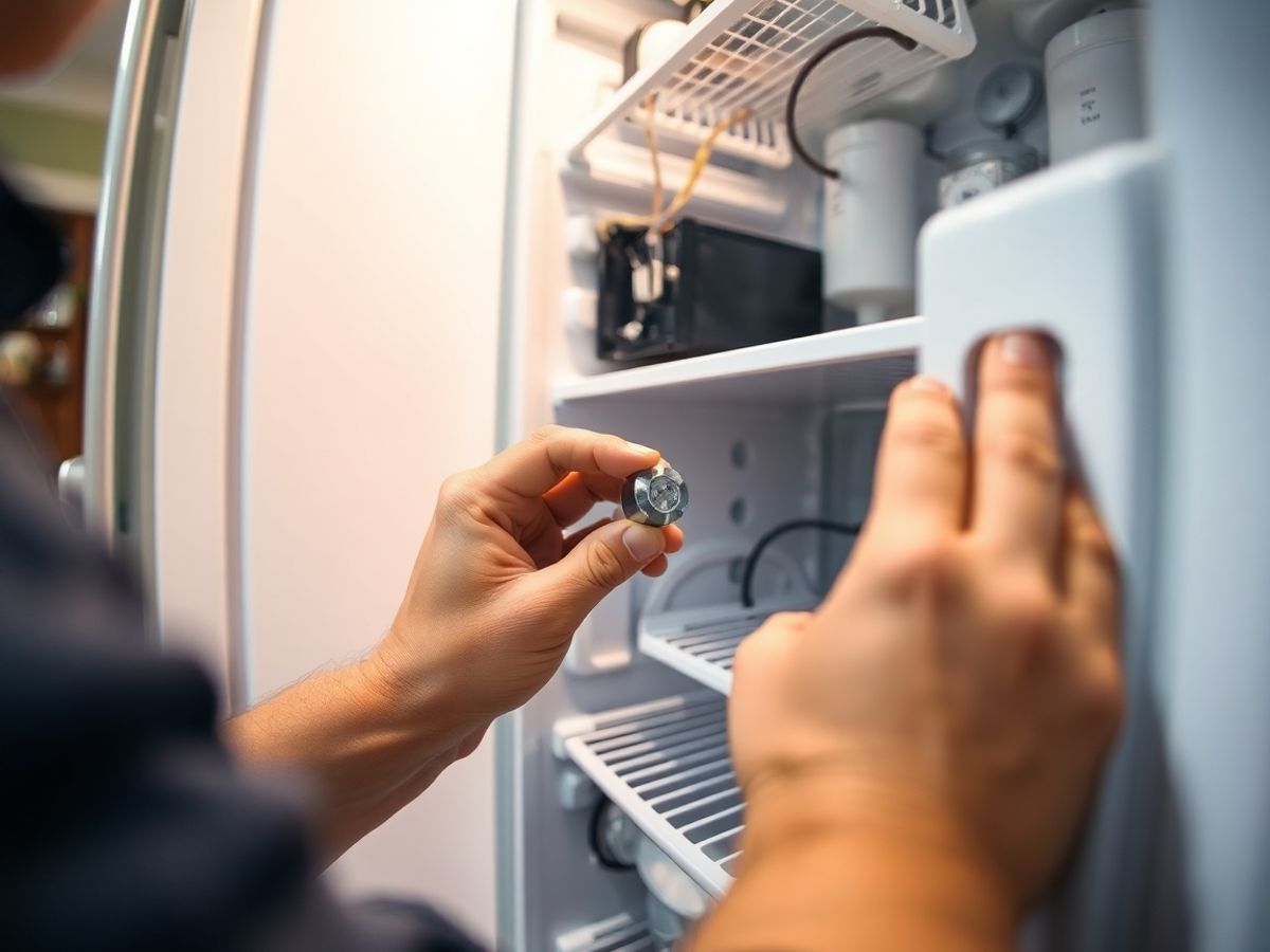Technician repairing a refrigerator
