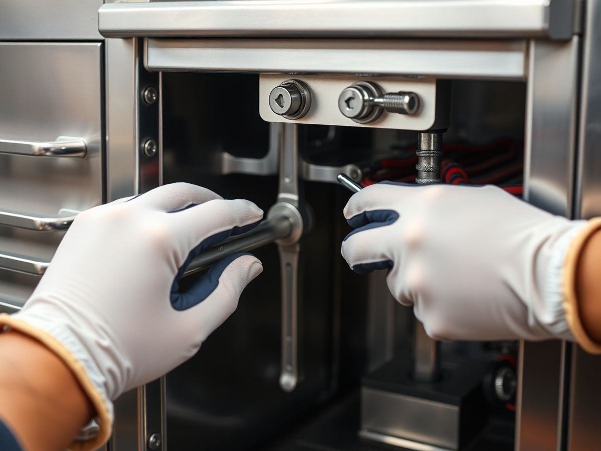 Mechanic repairing commercial kitchen equipment.