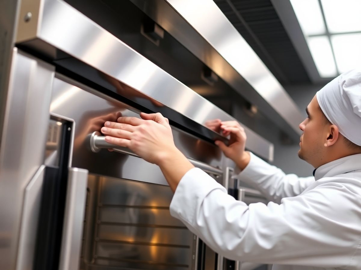 Chef installing commercial kitchen oven