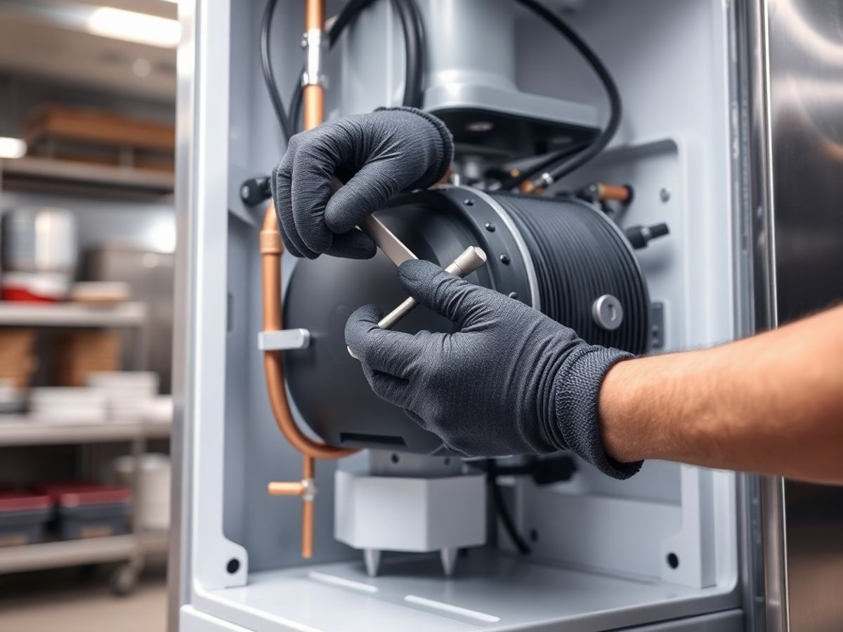 Mechanic fixing commercial refrigerator