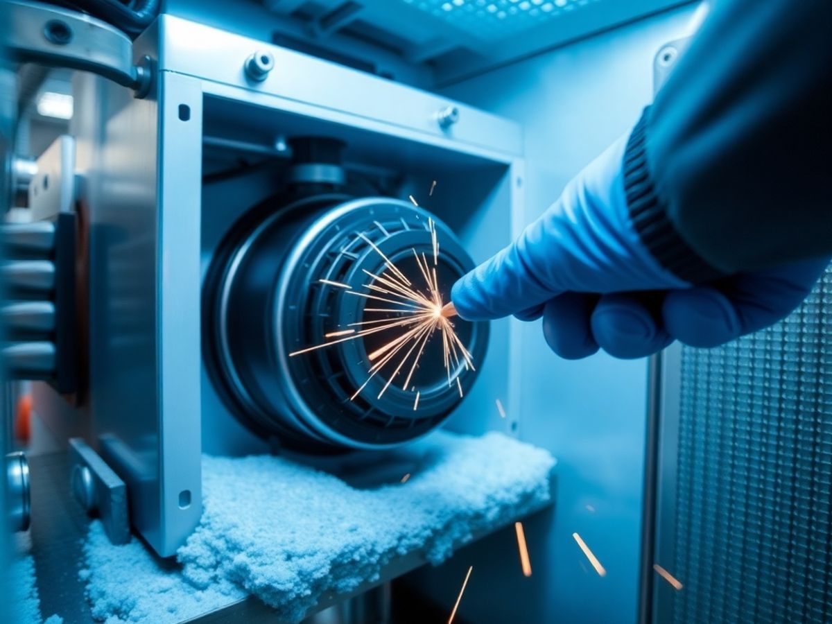 Technician repairing a walk-in cooler's compressor unit.