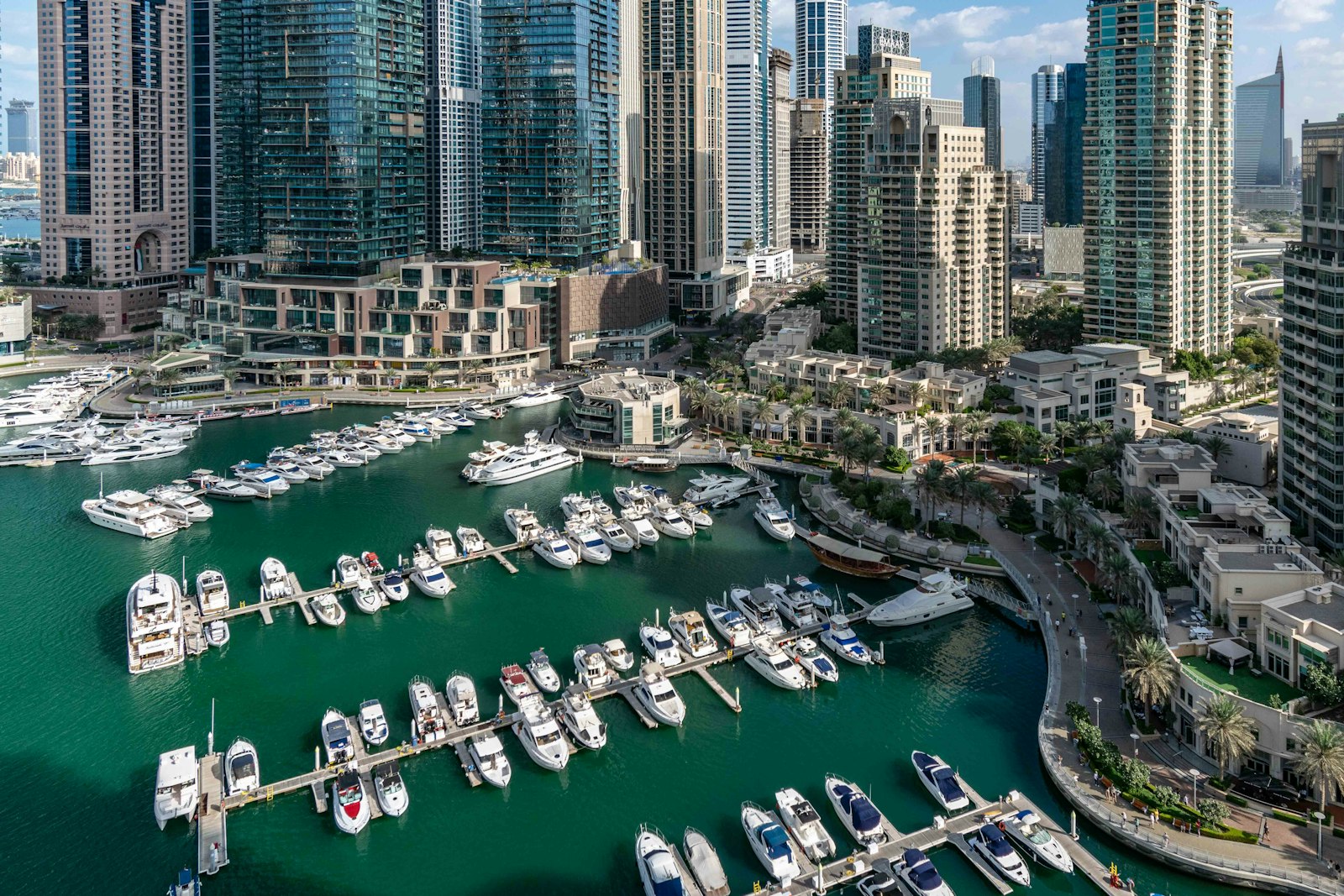 Yachts moored in Dubai Marina