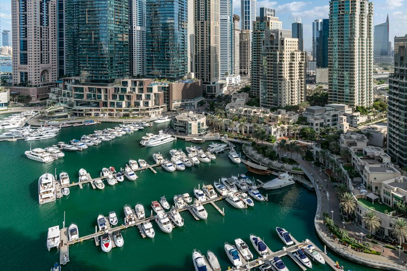 Yachts moored in Dubai Marina