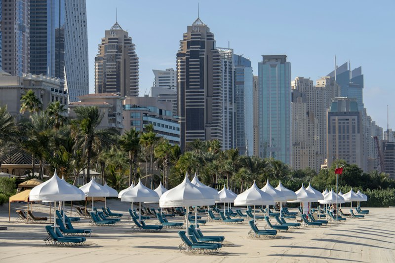 Beach umbrella on a sunny Dubai winter day