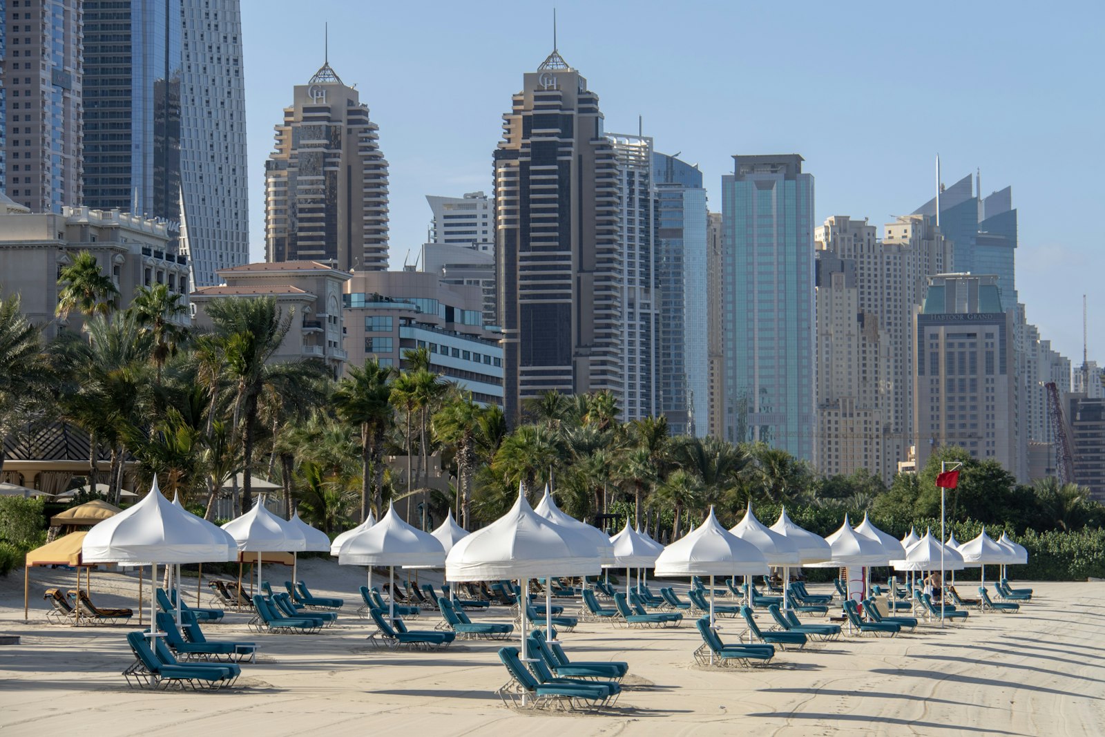 Beach umbrella on a sunny Dubai winter day