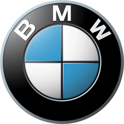 BMW logo with blue and white quadrants inside a black circular border with BMW letters