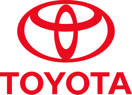 Toyota brand logo in red with overlapping oval shapes above the word TOYOTA.