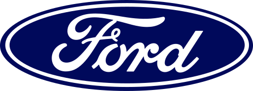 Ford automobile brand logo with white script inside a blue oval.