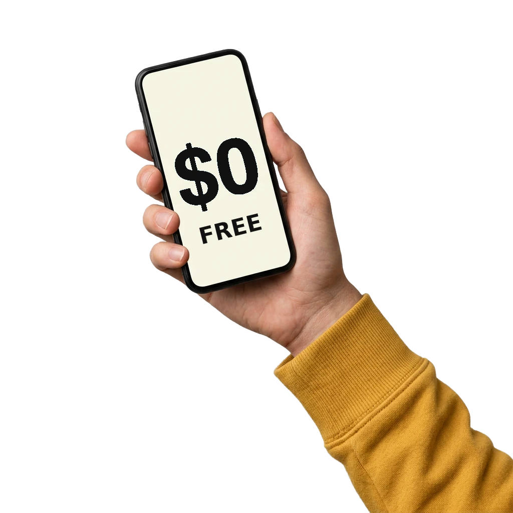 A hand holding a phone showing that CarWise’s service is free
