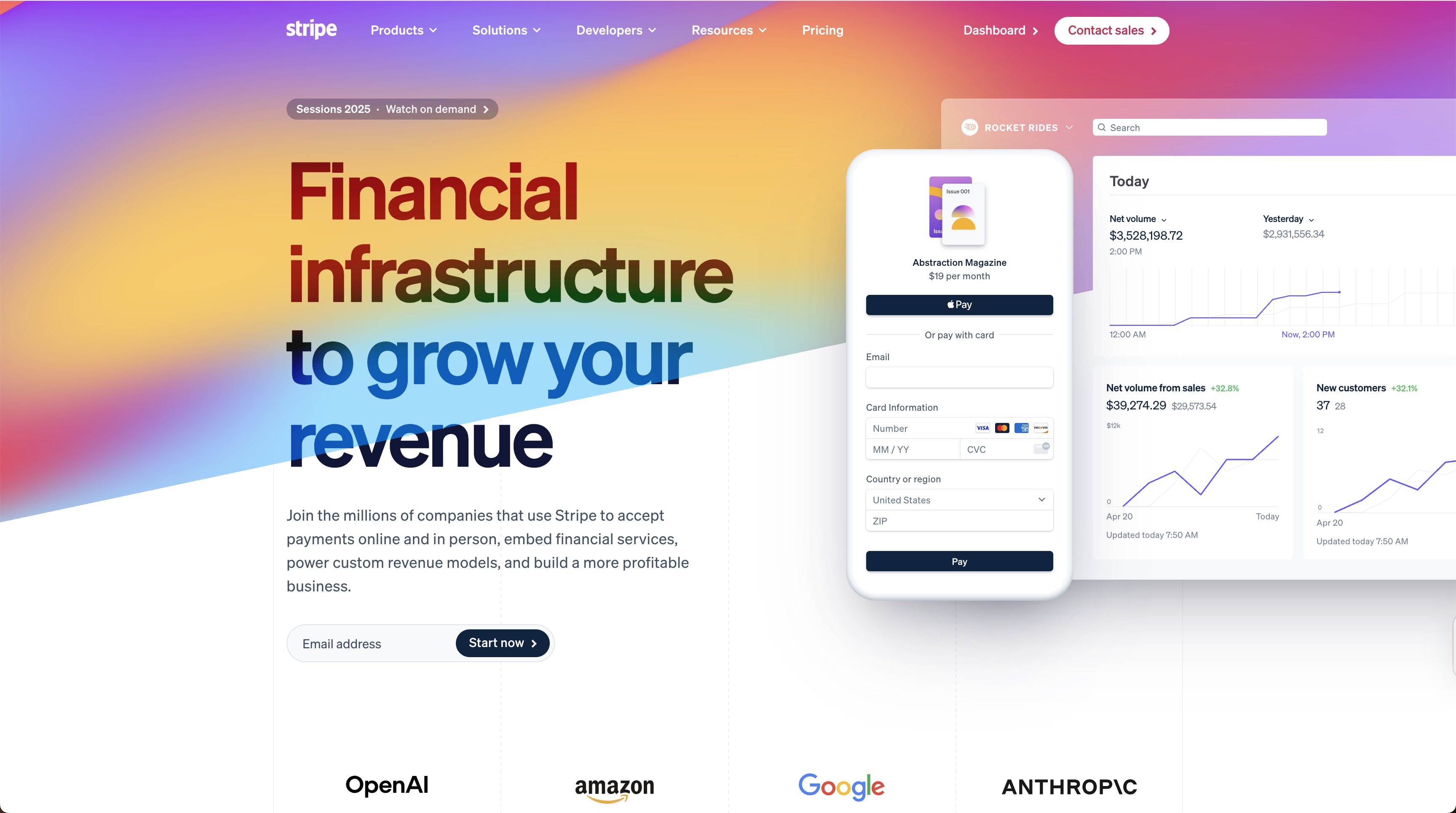A screenshot of Stripe's home page. Stripe is a free invoicing option for photographers