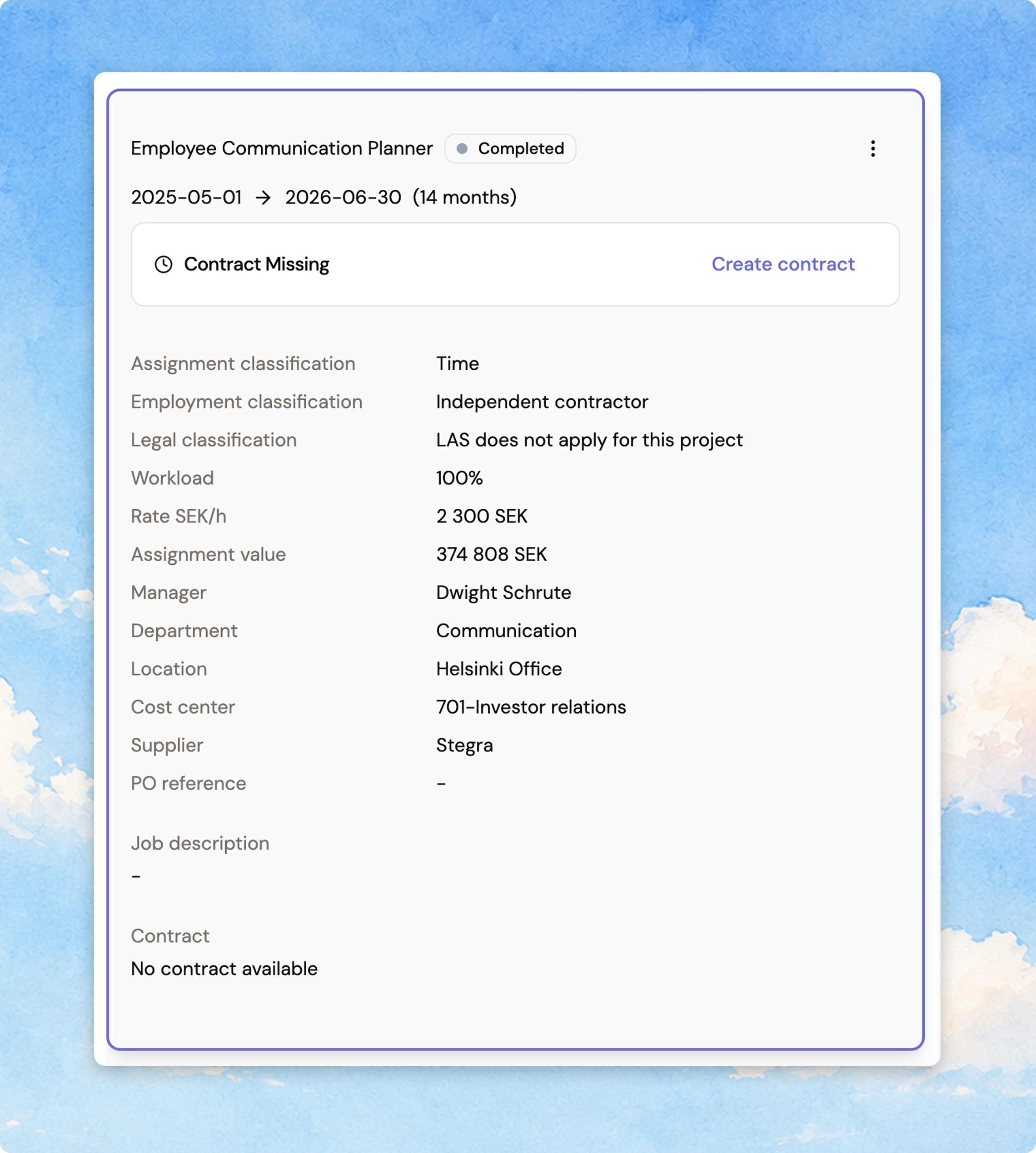 Assignment details card showing the new vertical label-value list