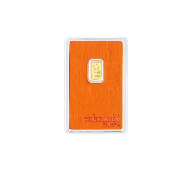 Valcambi Suisse 1g Gold Minted Bar front