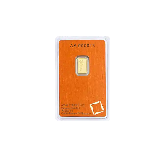 Valcambi Suisse 1g Gold Minted Bar back