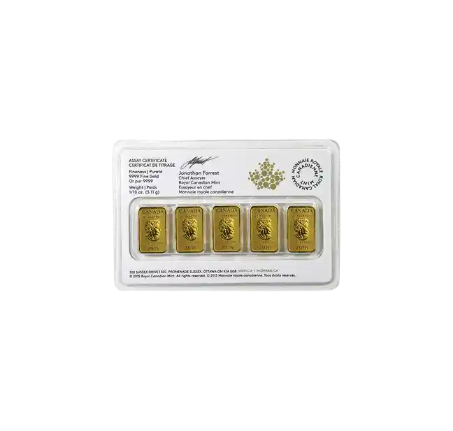 1/2oz Canadian Gold 5 x 1/10oz Bar Pack bk