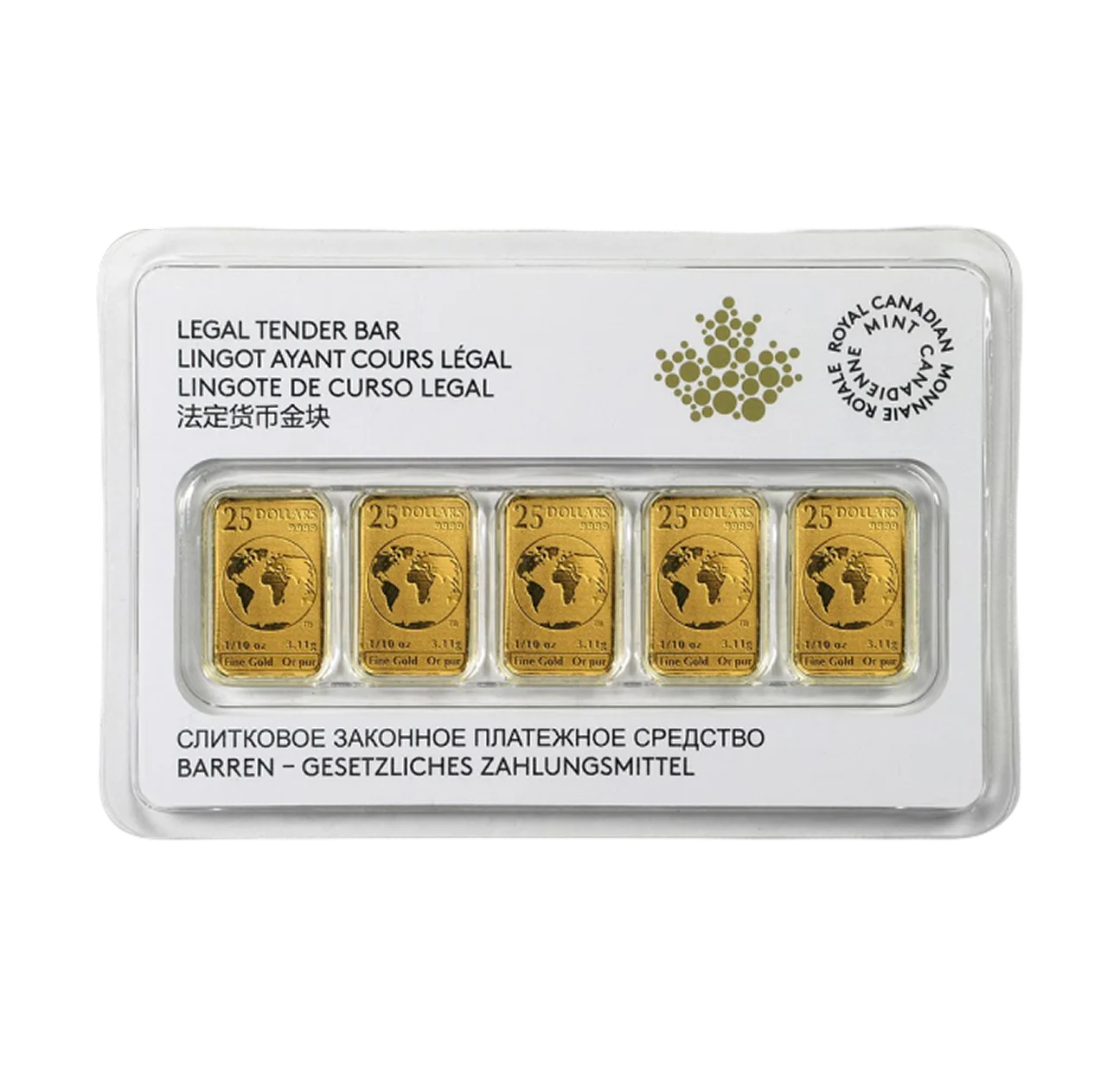 1/2oz Canadian Gold 5 x 1/10oz Bar Pack man