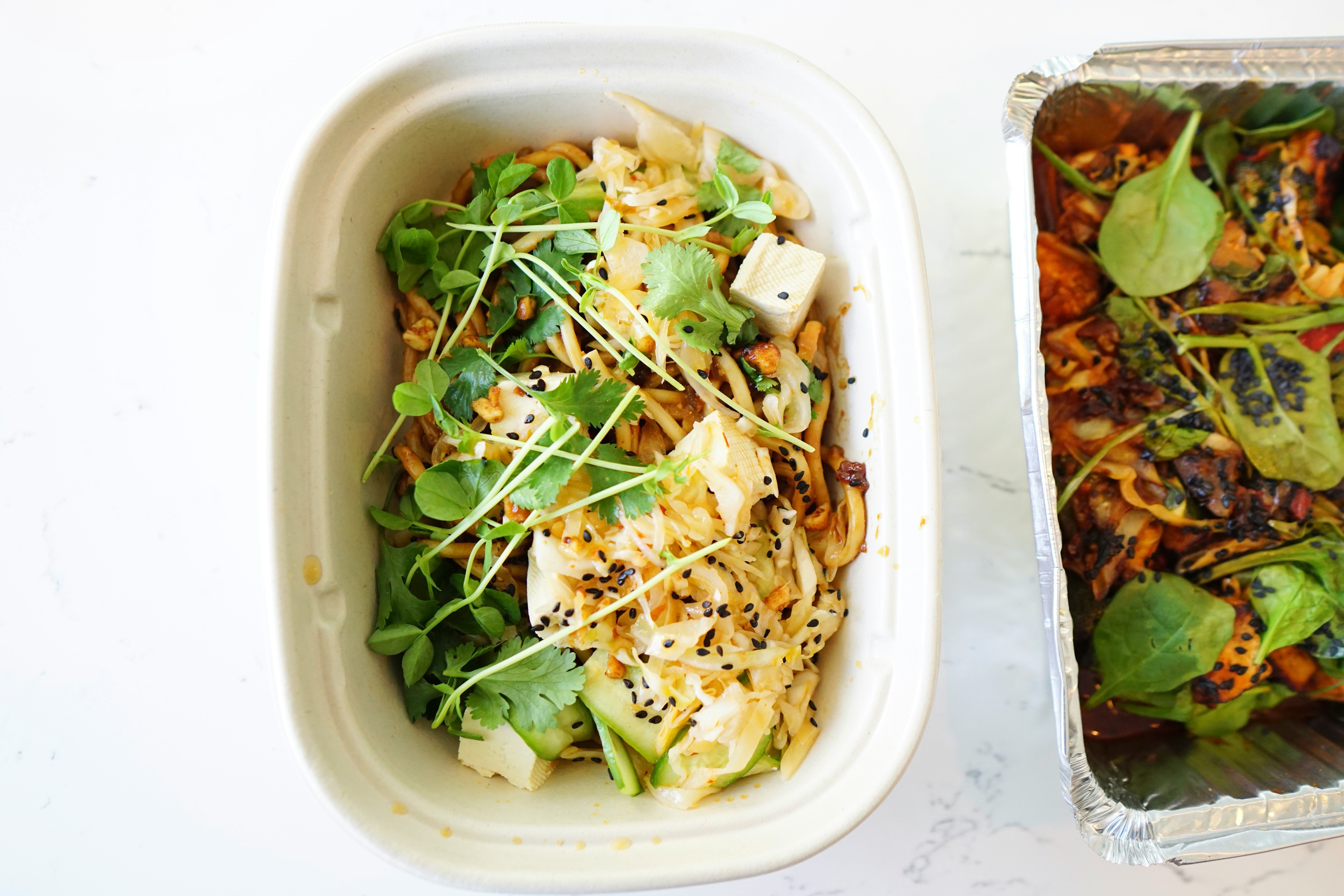 Precooked food in a lunch box