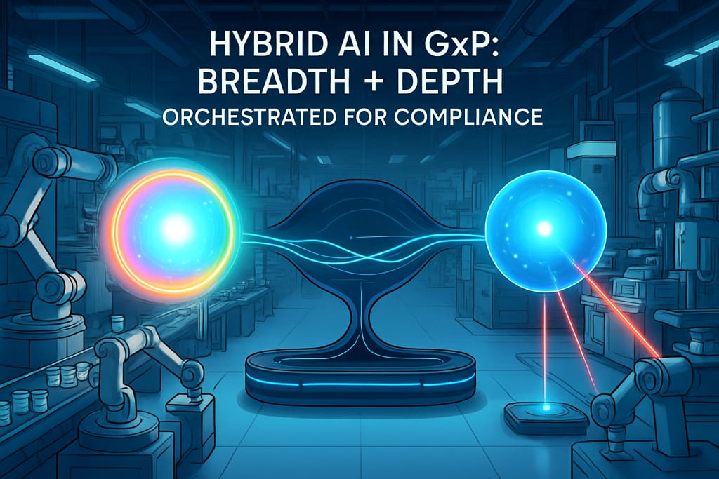 Hybrid AI system in GxP manufacturing ensuring breadth and depth of compliance with robotic precision