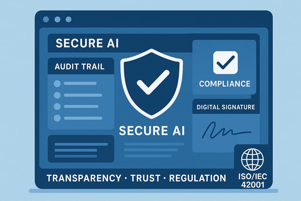Secure AI with audit trail, compliance, and ISO/IEC 42001 certification elements