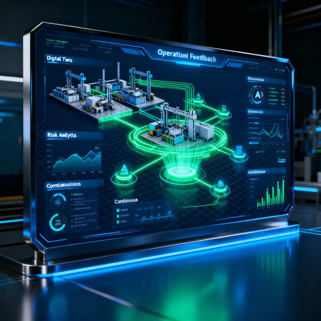 Dashboard showing digital twin, risk analytics, and real-time operational intelligence