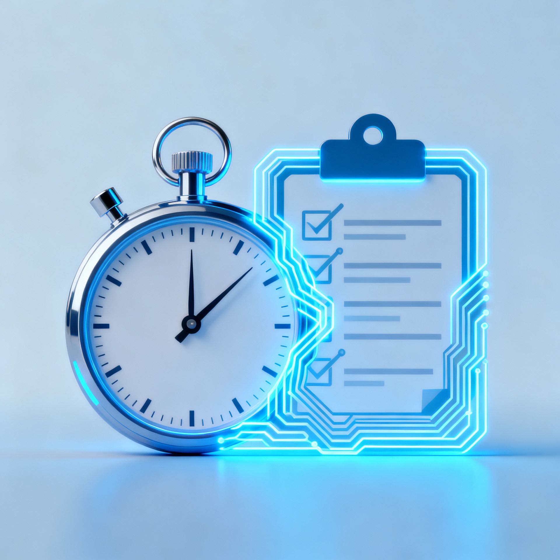AI validation checklist with stopwatch symbolizing rapid, compliant digital transformation