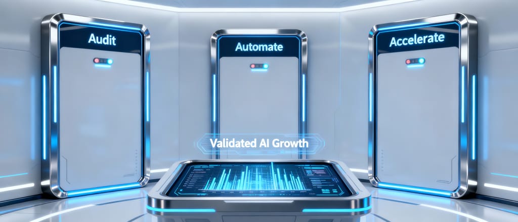 Audit, Automate, Accelerate showing xLM’s AAA Framework driving validated AI growth