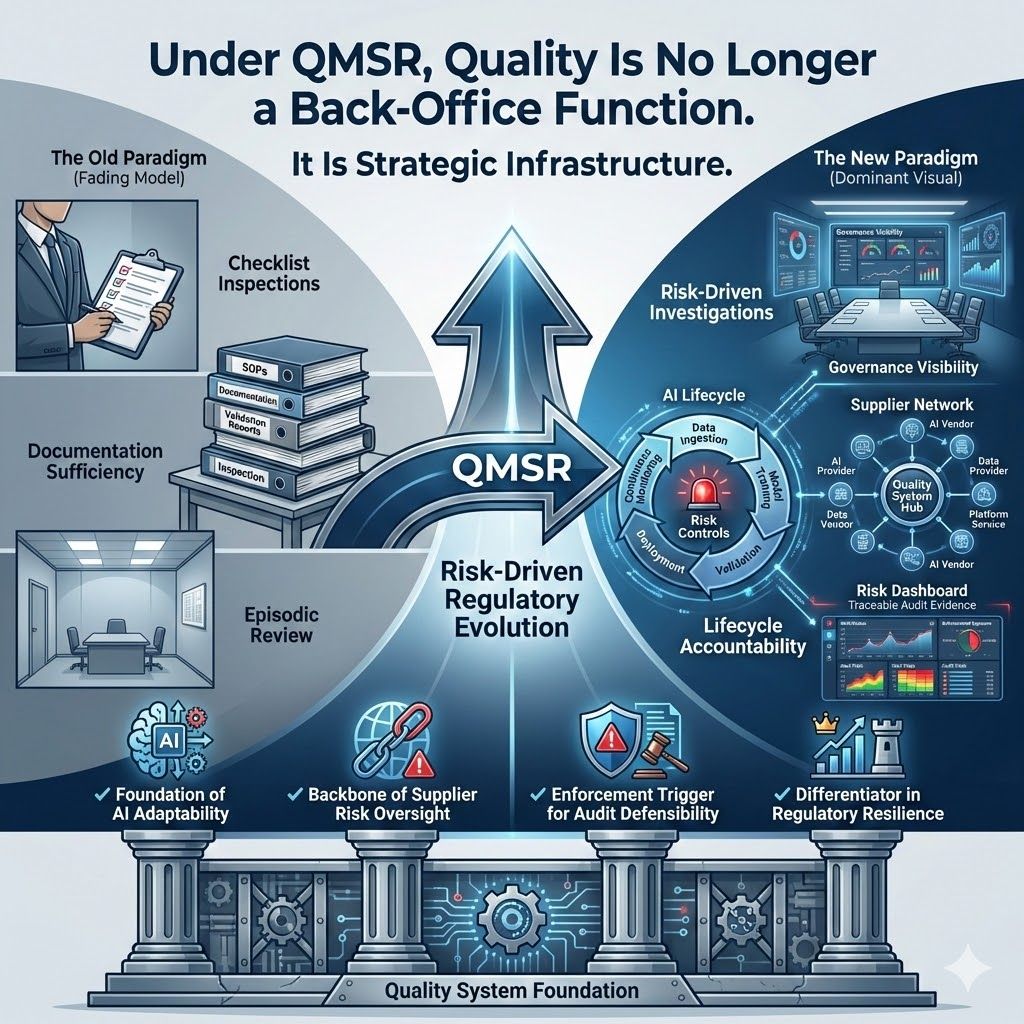 FDA QMSR shifts quality systems to risk-driven governance and lifecycle AI oversight