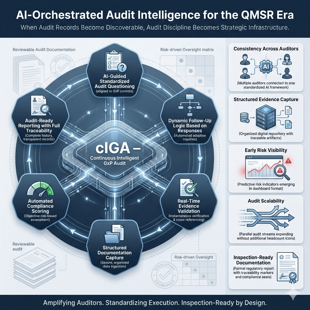 cIGA AI-driven GxP audit platform for QMSR with real-time validation and risk-based compliance scoring