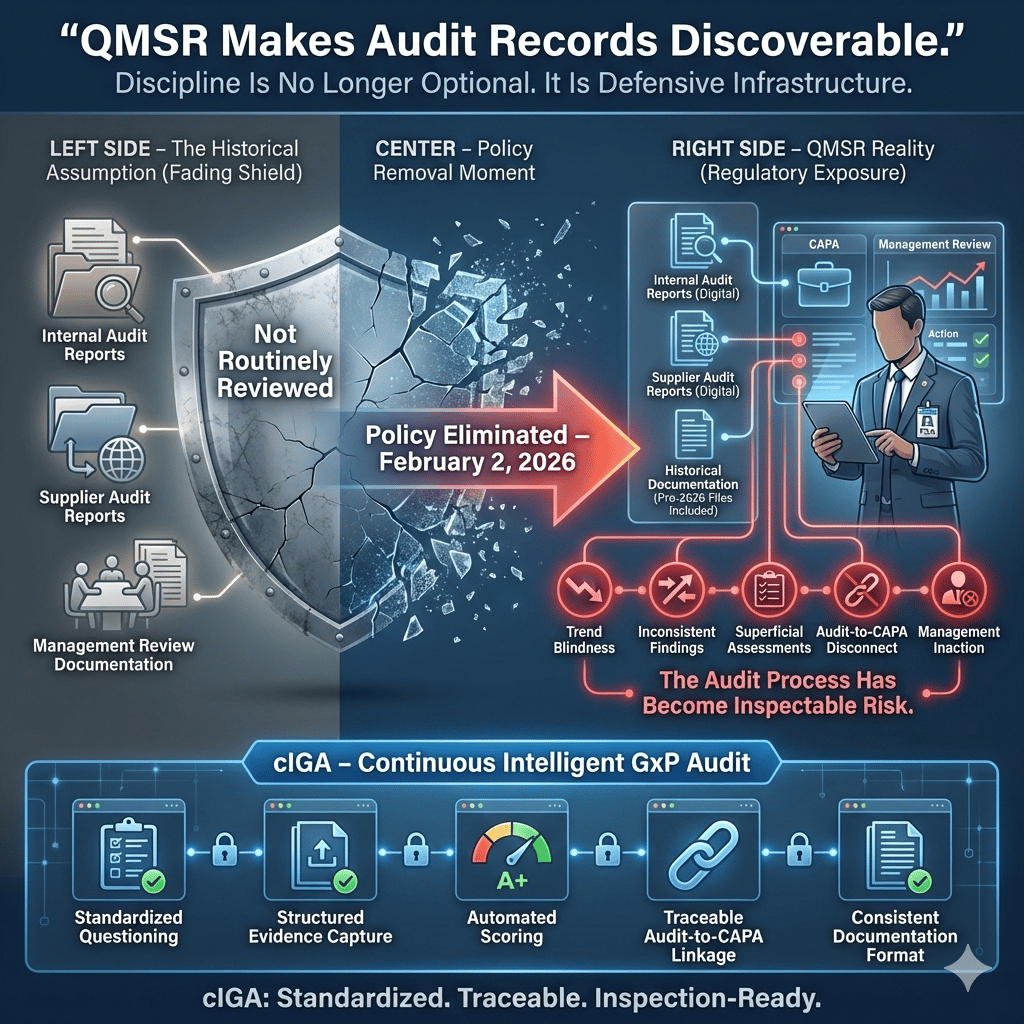 FDA QMSR 2026 makes internal and supplier audit records inspectable under risk-based oversight