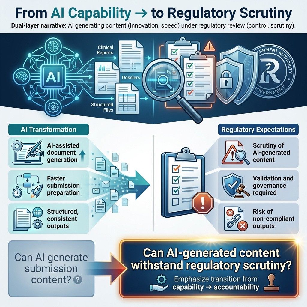 AI-generated submission content moving from capability to regulatory scrutiny in GxP compliance workflows