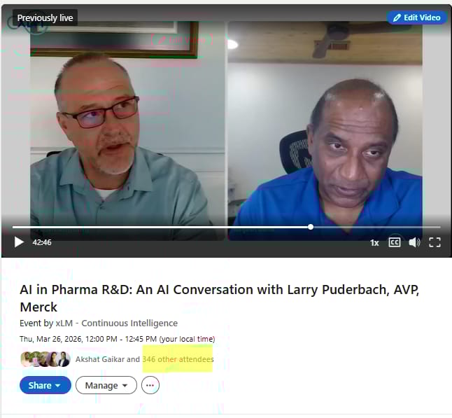 LinkedIn Live AI in pharma R&D discussion with Larry Puderbach on governance and quality insights