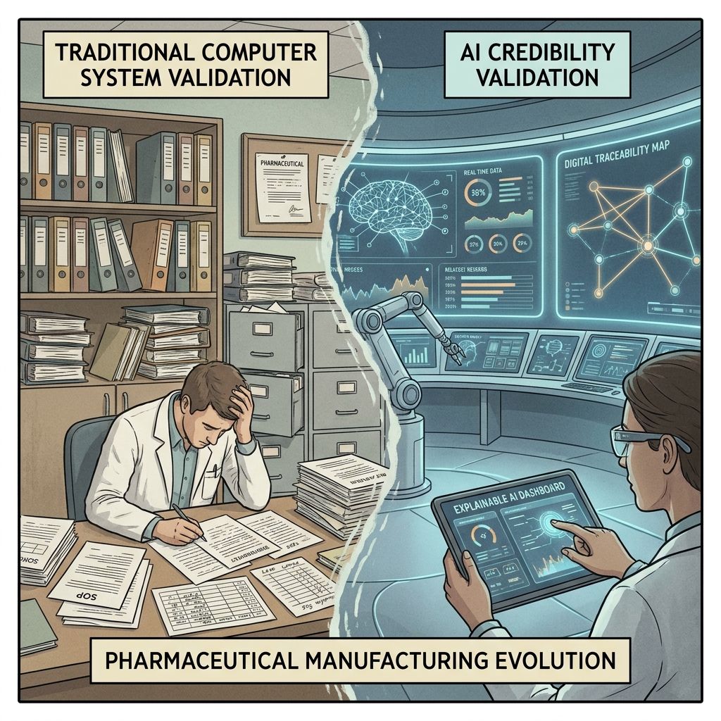 Traditional CSV versus AI credibility validation in GxP pharmaceutical manufacturing environments