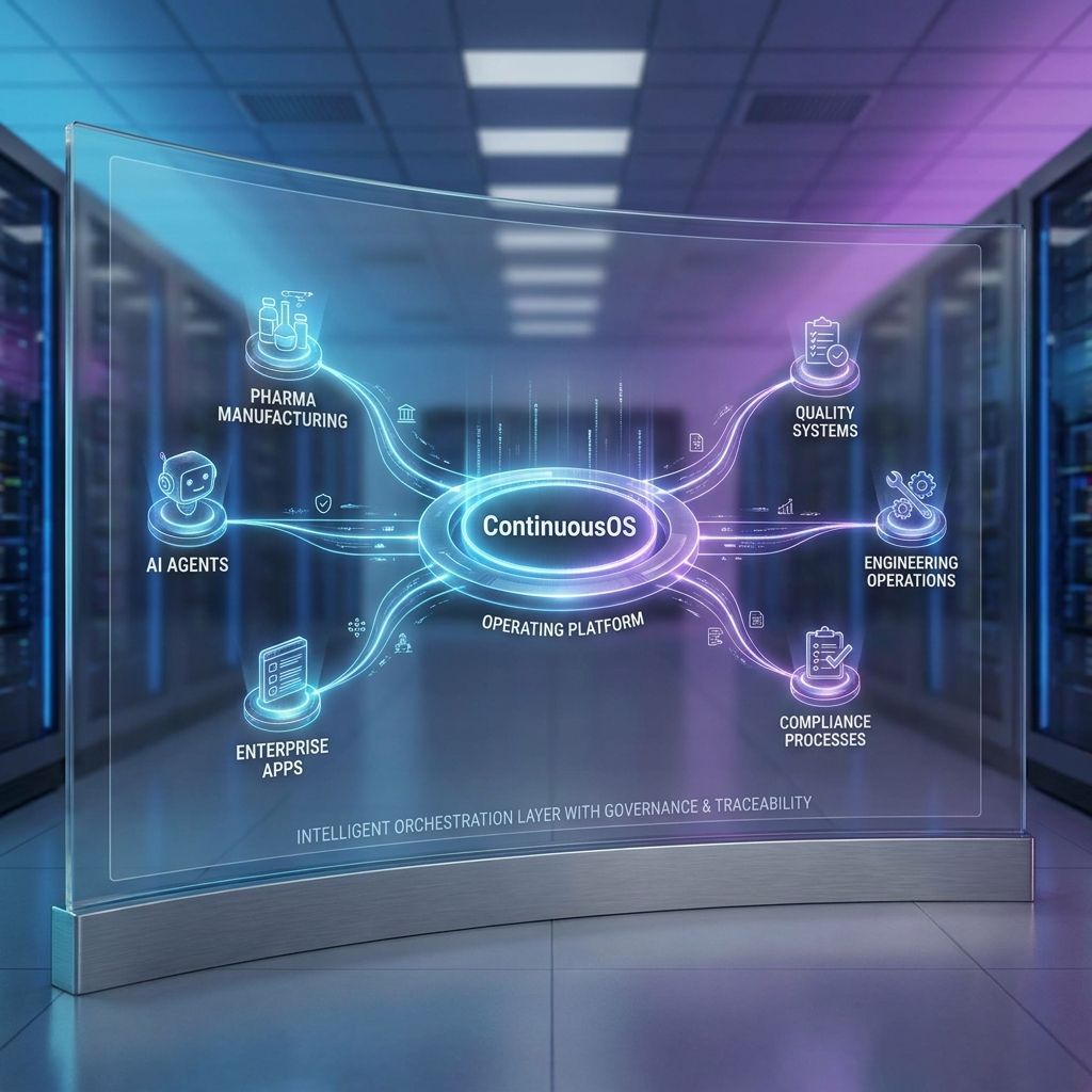 ContinuousOS connects AI agents, GxP systems, enterprise apps, and compliance across pharmaceutical operations.