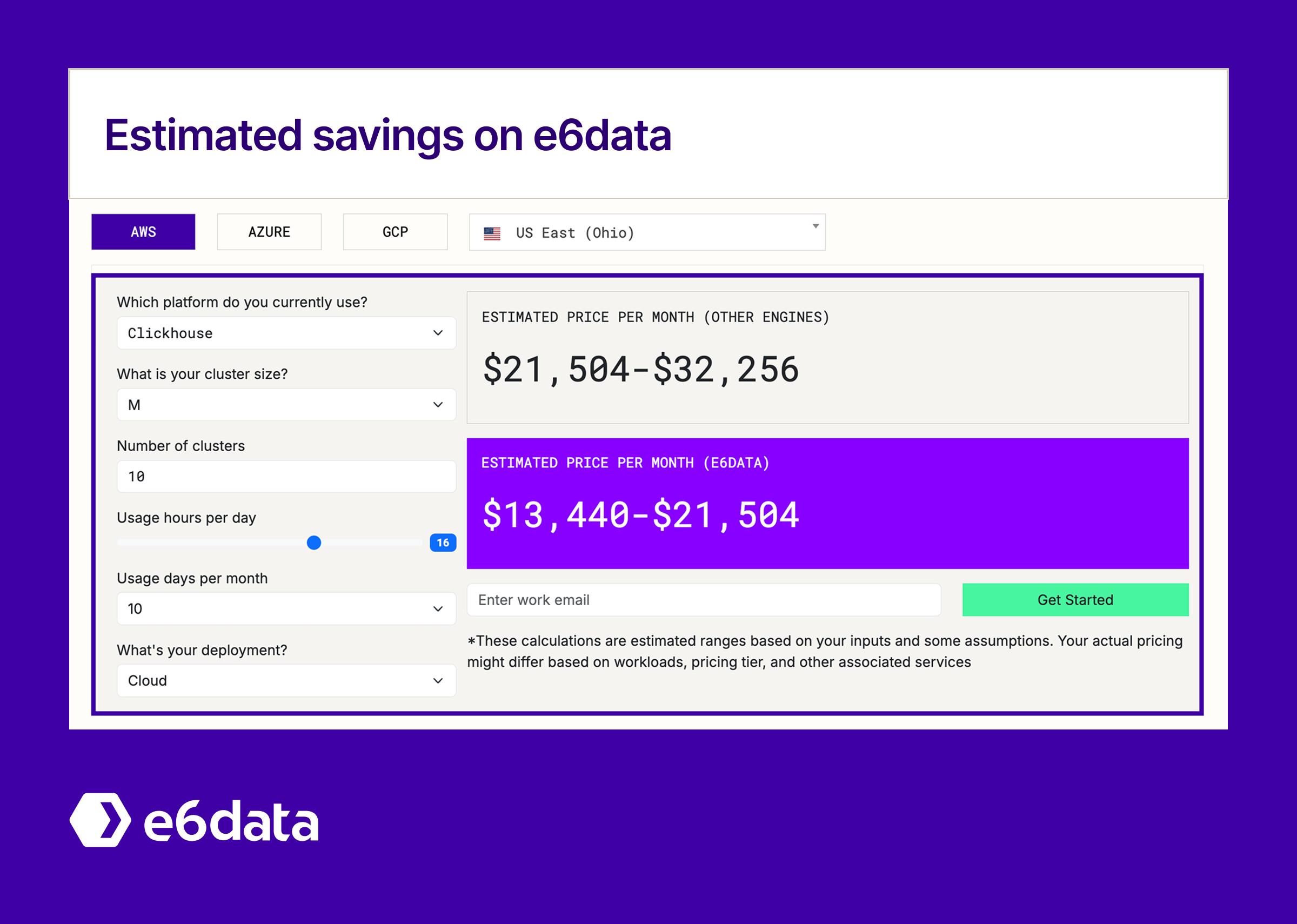 e6data Cost Calculator: Clickhouse vs e6data savings by 50%+