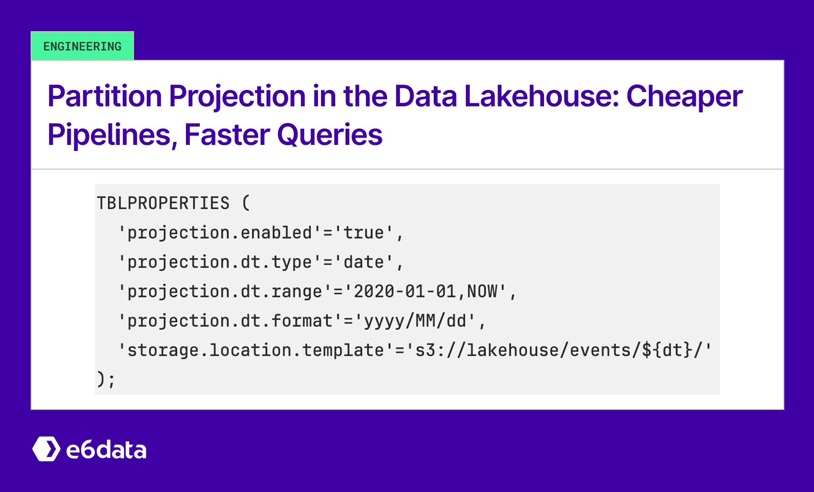 An image showing the use of partition projection in a data lakehouse environment
