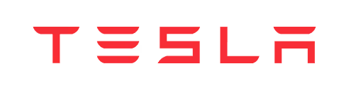 The word tesla written in red on a black background.