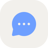 Blue computer monitor icon on white rounded square background.