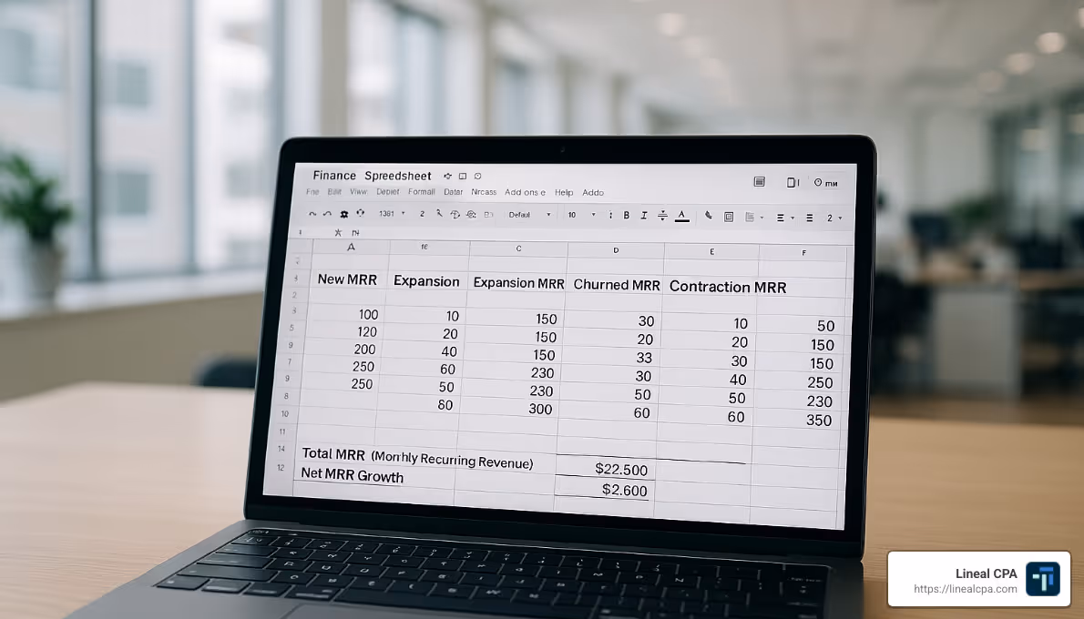 finance spreadsheet with MRR calculations - saas quick ratio