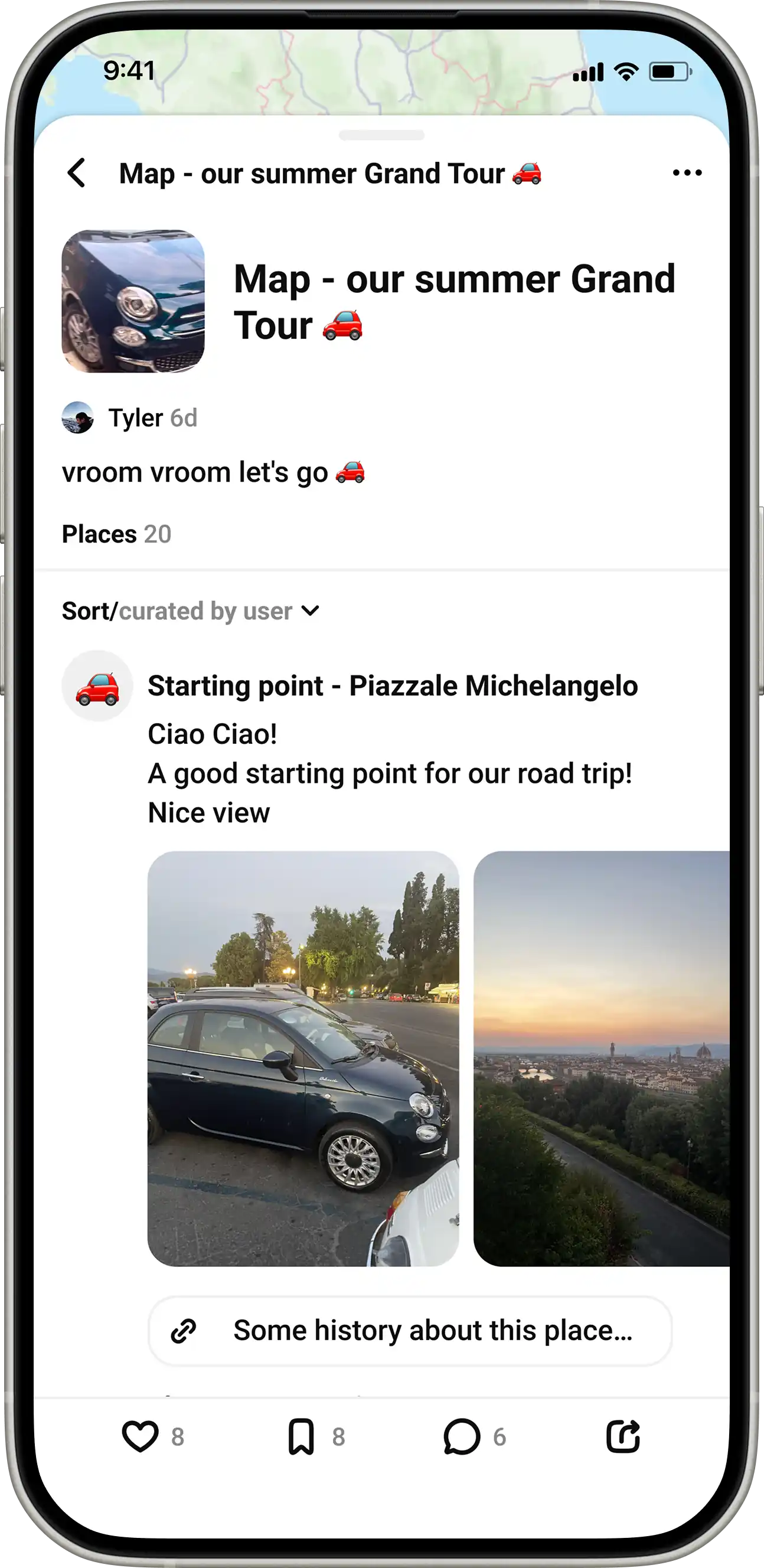 A map that is about road trip, travel plan, and travel notes.
