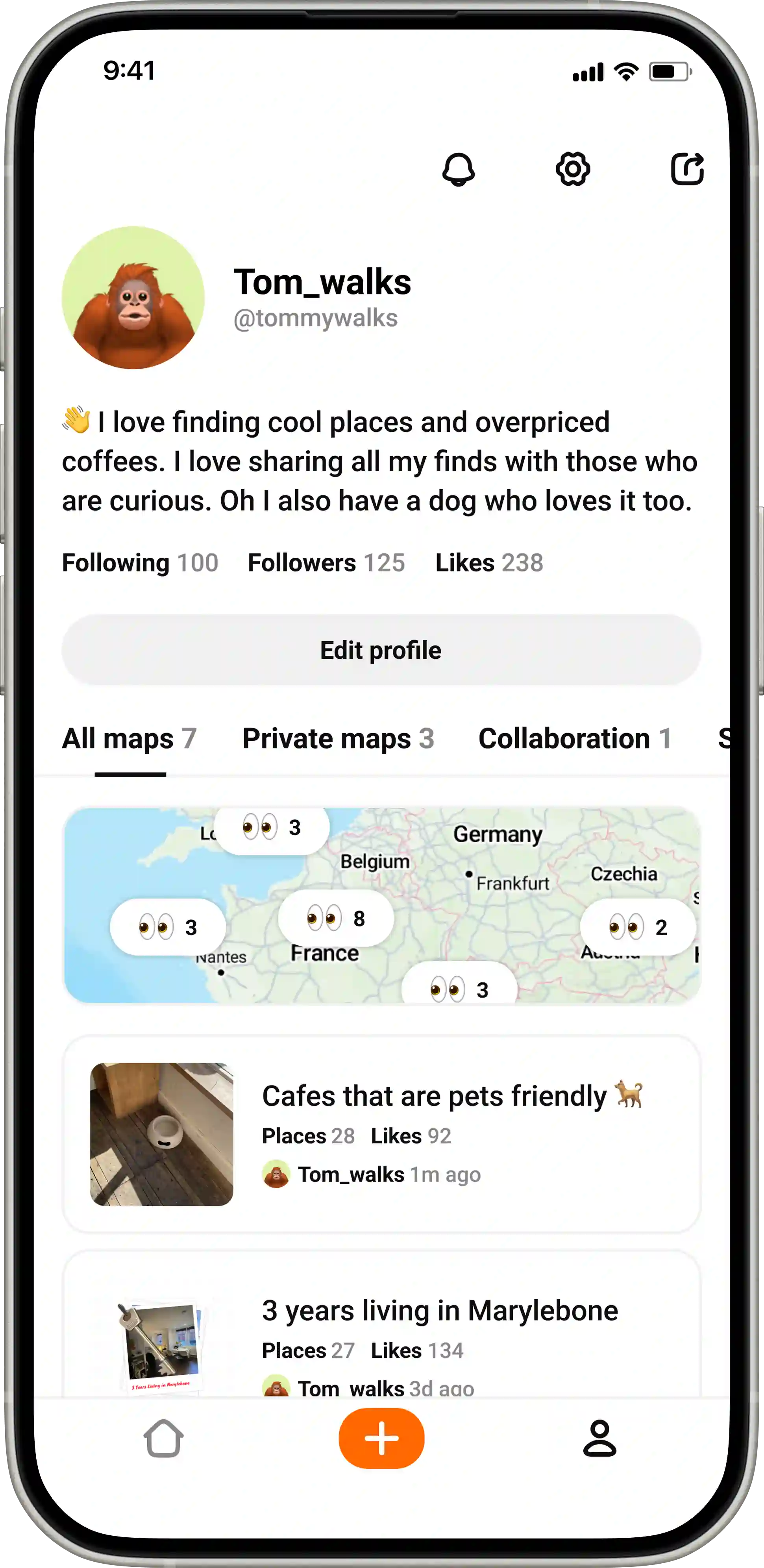 Profile with your favorite places 