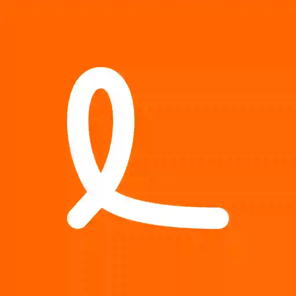 White looped ribbon-like shape on a bright orange background.