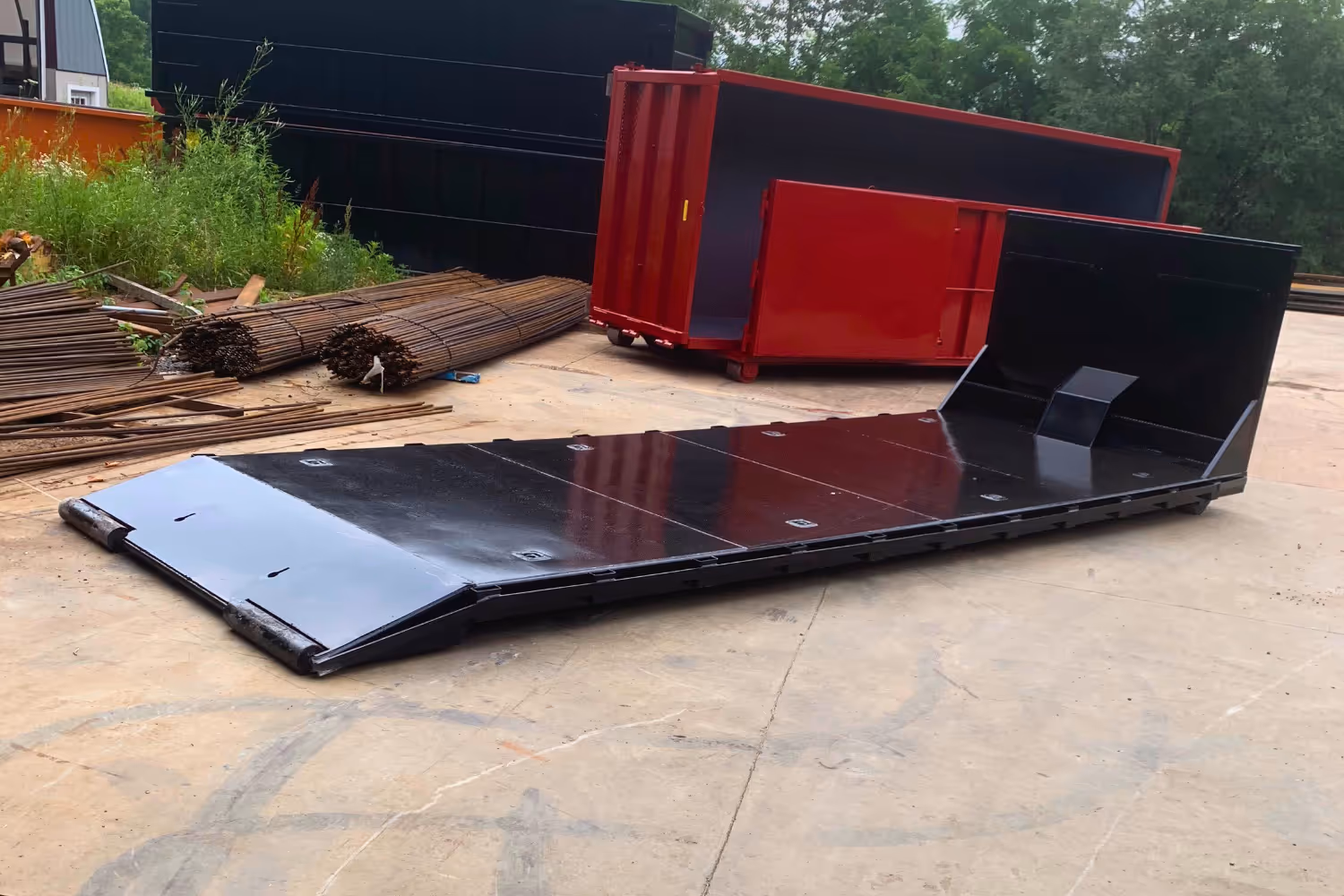 Flatbed roll of with cable hook showing rear view