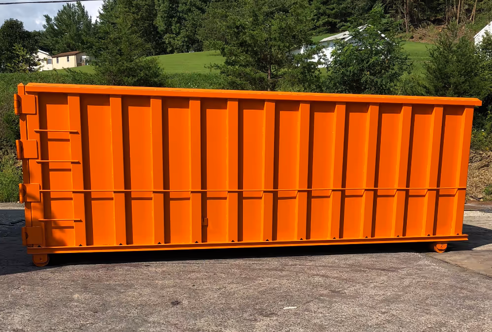 Bright orange roll-off container manufactured by Stone Valley Container