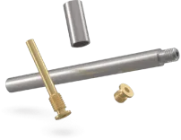 A metal object with a gold handle